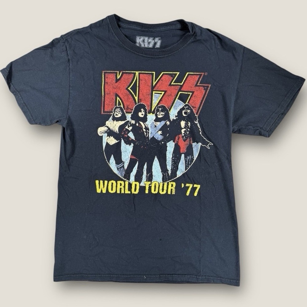 KISS World Tour 77 Graphic‎ T-Shirt Black Small S Rock Band Distressed 2021